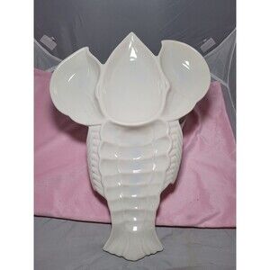 Calif. USA Pottery large ceramic white ware divided lobster serving dish, Vintag